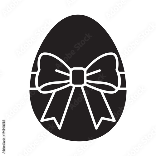 Easter egg with ribbon bow solid icon. Black silhouette vector. Minimalist festive symbol for spring holiday. Clean graphic design and bold seasonal element.