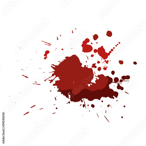 Human blood splatter creating a graphic background with splashes, drops, and stains, symbolizing violence, crime, injury, danger, and a grunge texture