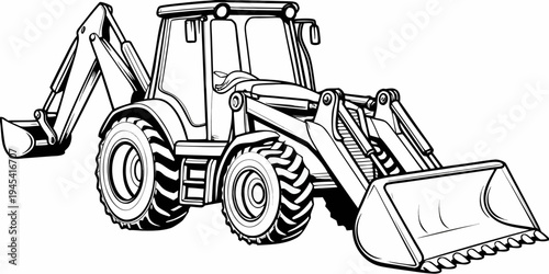 Industrial Backhoe Loader Illustration - Heavy Construction Excavator Machinery Sketch