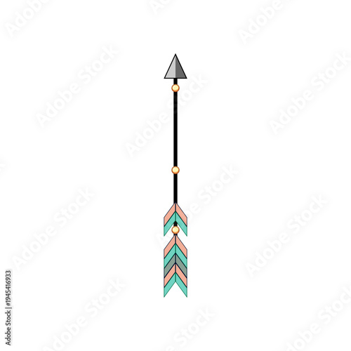 Stylized arrow design featuring a triangular head, a shaft with golden beads, and a fletching with pastel chevron patterns, symbolizing direction and aspirations