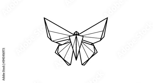 origami butterfly line art, black outline vector, folded paper butterfly, minimal geometric origami style, clean stroke
