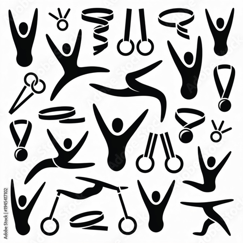 Set of 25 gymnastics icons vector