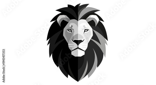 Black and White Lion Head Illustration.