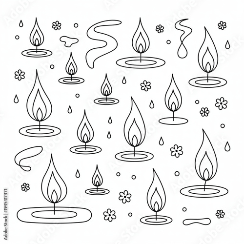 Set of 20 candle flame icons vector, illustrations