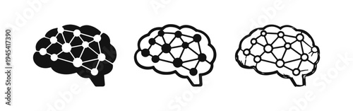 Artificial Intelligence Brain Network Icon Set - AI and Machine Learning Symbols