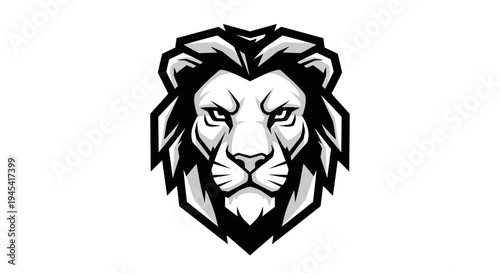 Black and White Lion Head Illustration.
