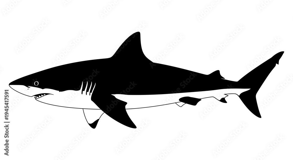 Obraz premium Black and White Silhouette of Shark.