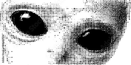 Alien head with big eyes in black and white halftone design for posters and prints