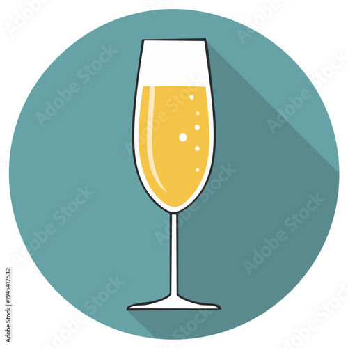 Celebration Toast Champagne Glass Icon with Effervescence and Teal Circle Background