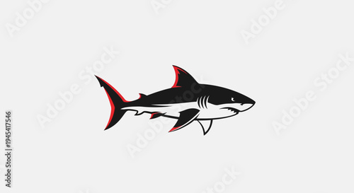 Black and White Shark Illustration Side View.