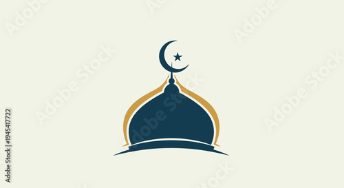 Elegant Islamic Mosque Dome Illustration with Crescent Moon and Star Symbol, Representing Faith and Spirituality