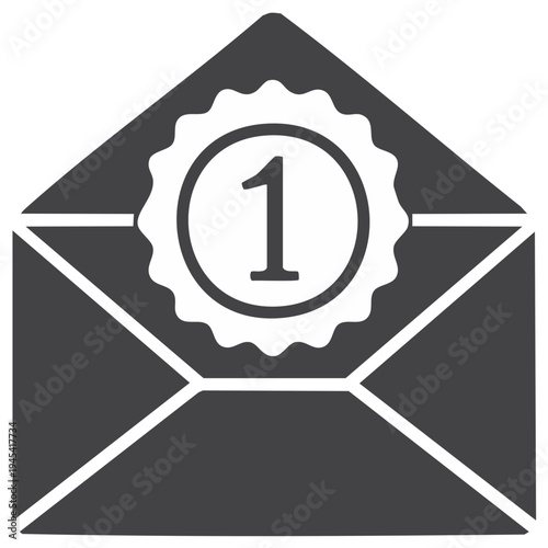Envelope with Number One Seal Notification Business Email Message