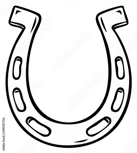 Classic horseshoe outline symbol of luck and equestrian sport in simple line art style