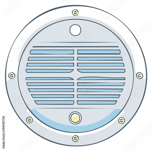 Round industrial style vent illustration with horizontal grates and metal frame
