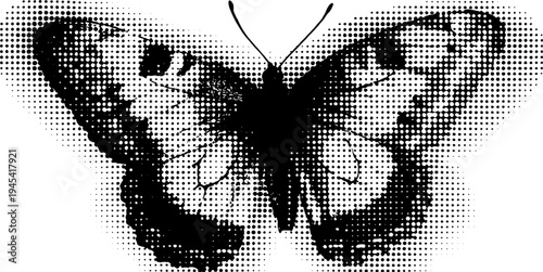 Vintage halftone butterfly design with symmetrical wings for artistic projects
