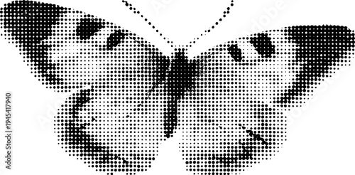 Butterfly side profile in black and white halftone art for vintage design