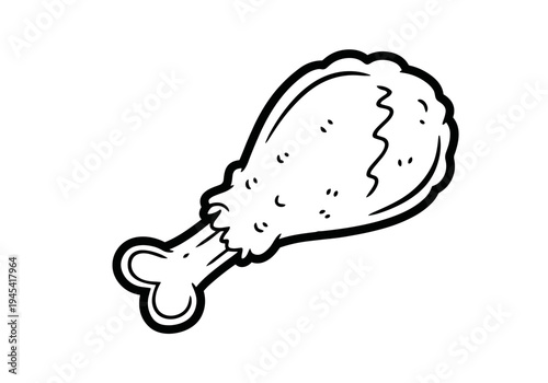 Crispy Fried Chicken Drumstick Outline Drawing.