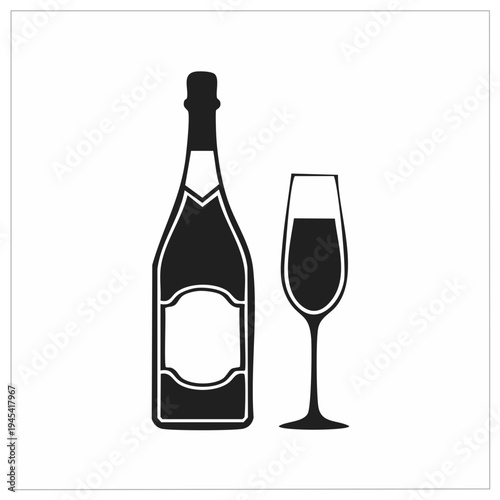 Champagne bottle and flute glass silhouette illustration