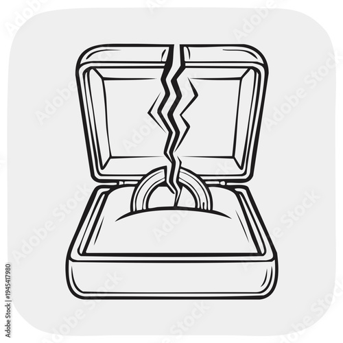 Broken ring in a box concept vector illustration, cartoon style symbolizing separation, and failed relationships