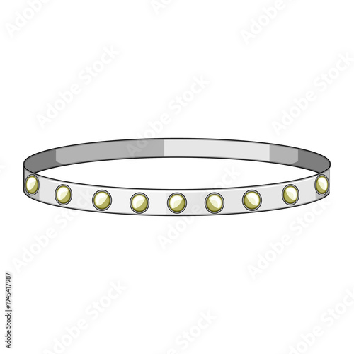 Silver colored bangle bracelet with round white pearls decorating its surface, creating a simple yet elegant fashion accessory often worn on the wrist