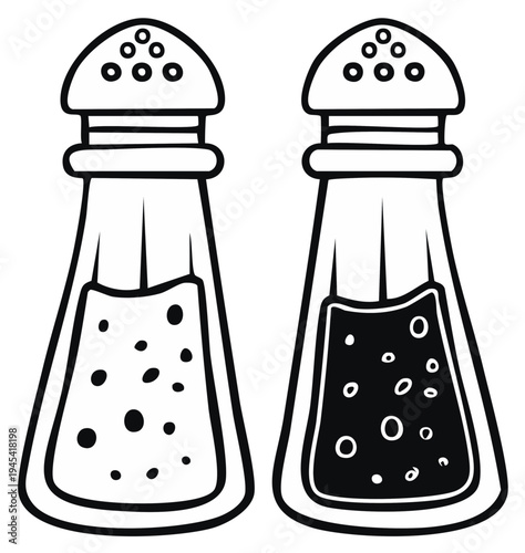Salt and Pepper Shakers Set Line Drawing Illustration With Contents
