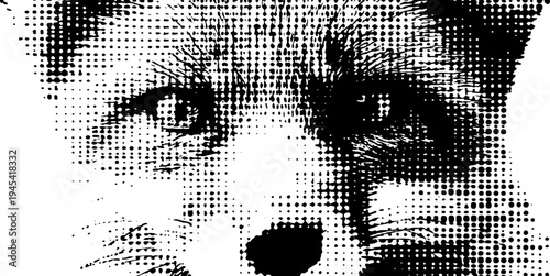 Geometric black and white fox head with halftone effect for design
