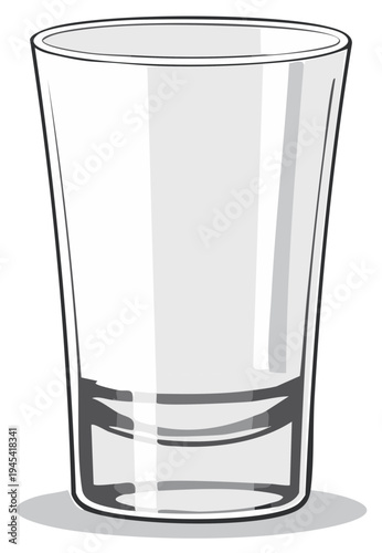 Empty transparent drinking glass isolated on white background. Glassware, drinkware and tableware concept in simple cartoon style.