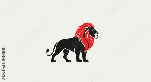 Black Lion with Red Mane Illustration.
