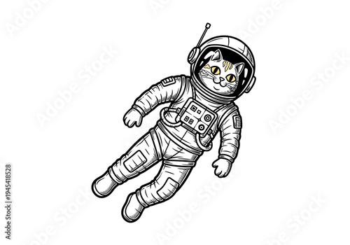 Cute Cat Astronaut Floating in Space.