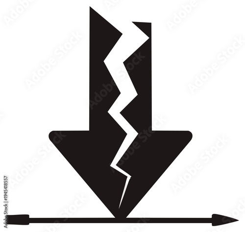 Broken Downward Arrow - Business Failure, Negative Trend, Crack, Vector