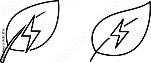Minimal professional vector icon of a renewable energy leaf with lightning bolt