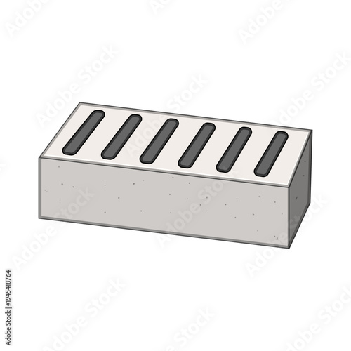 Concrete breeze block, usually a building material, features multiple narrow openings for air circulation and light in architectural designs, isolated on a white background