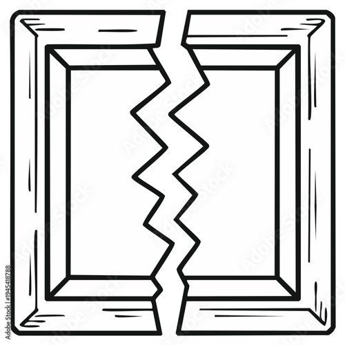 Cracked Wooden Picture Frame Broken in Half with Jagged Edges