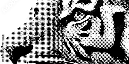 Fierce tiger side profile in black and white halftone art
