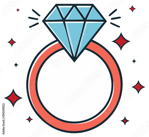 Diamond engagement ring with sparkling celebratory elements and a bold outline style