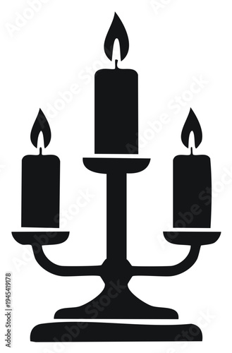 Black silhouette icon of a vintage candelabrum with three burning candles