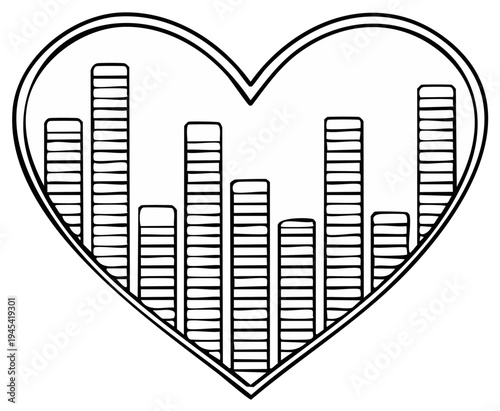 Heart shape filled with equalizer bars, representing love for music or sound waves