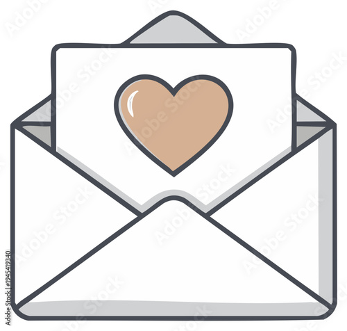 Open envelope with heart card illustration conveying love or romance messages and Valentine greetings