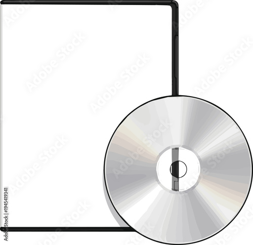 Create a realistic Blank DVD case and disc vector art with white background..