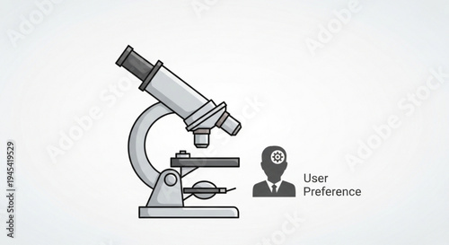 Microscope with user preference icon for scientific research and analysis in laboratory setting with equipment