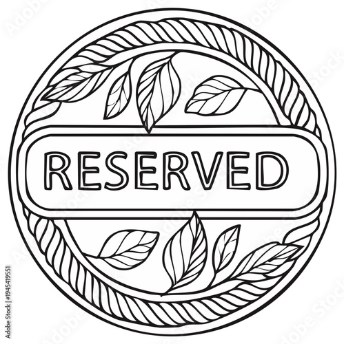 Circular Reserved Stamp with Botanical Elements Illustration Line Art