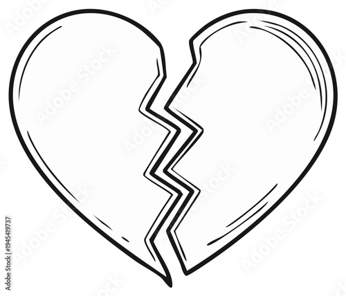 Hand Drawn Broken Heart Vector Illustration Depicting Emotional Pain and Separation, Heartbreak Concept