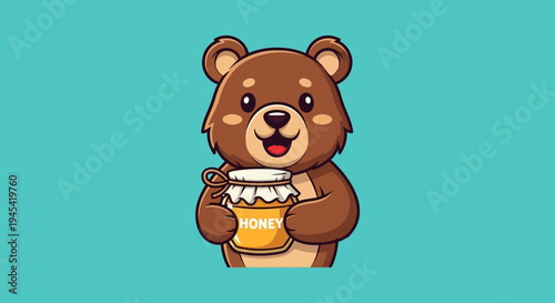 A cartoon bear holding a honey jar.