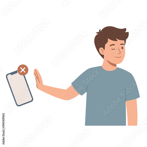 Man rejects smartphone with error symbol in hand gesture