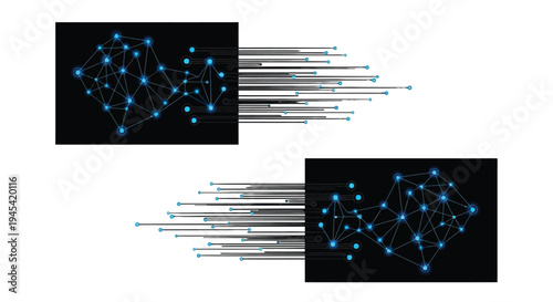 Digital network of data cubes and icons representing modern technology