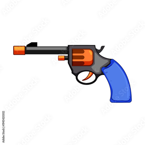 Classic cap gun illustration evoking childhood play and nostalgic adventures, colorful plastic toy pistol isolated on white background for playful, innocent fun
