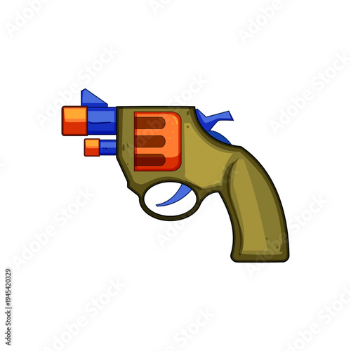 Toy cap gun illustration, featuring a playful design with vibrant colors, symbolizing childhood recreation, imaginative play, and harmless fun for children