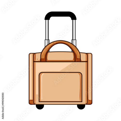 Travel suitcase with an extended handle and wheels representing concepts of vacation, business trips, global tourism, and the anticipation of departure or arrival at a destination