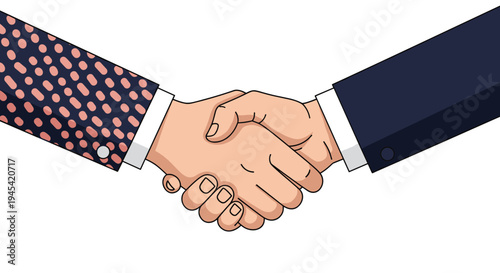 Close-up view of a professional handshake between two individuals in business suits, symbolizing a successful deal or agreement.
