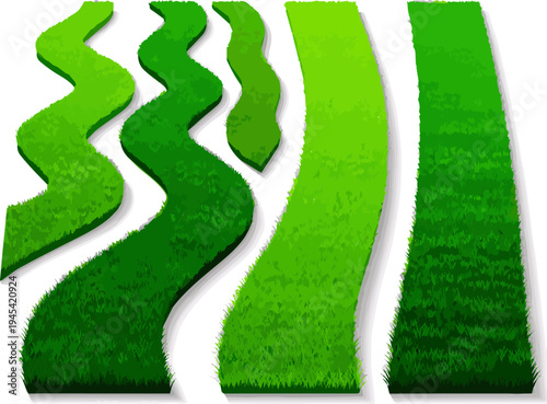 Create a realistic kinds of deferent Green Grass path vector art with white background..